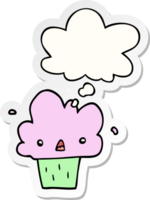 tecknad serie muffin med trodde bubbla som en tryckt klistermärke png