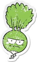 distressed sticker of a cartoon root vegetable png