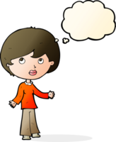 cartoon woman thinking with thought bubble png