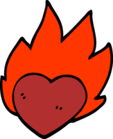 desenho animado doodle coração flamejante png