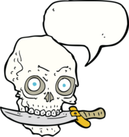 cartoon pirate skull with knife in teeth with speech bubble png