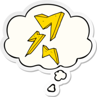 cartoon lightning bolt with thought bubble as a printed sticker png