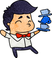 textured cartoon illustration of a kawaii cute waiter png