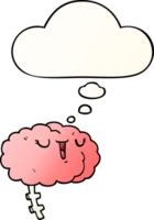 happy cartoon brain with thought bubble in smooth gradient style png