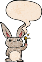 cute cartoon rabbit with speech bubble in retro texture style png