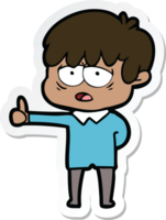 sticker of a cartoon exhausted boy png