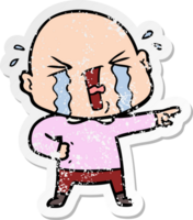 distressed sticker of a cartoon crying bald man png