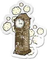 retro distressed sticker of a cartoon dusty old grandfather clock png
