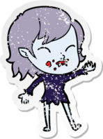 distressed sticker of a cartoon vampire girl with blood on cheek png