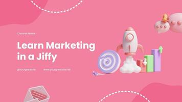 Pink 3d modern marketing youtube banner template