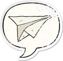 cartoon paper airplane with speech bubble distressed distressed old sticker png