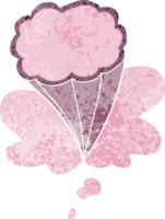 cartoon decorative cloud with thought bubble in grunge distressed retro textured style png