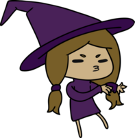 cartoon illustration of a cute witch kawaii girl png