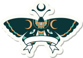 tattoo style sticker with banner of a moth png
