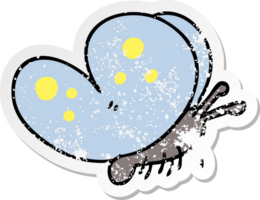 distressed sticker of a quirky hand drawn cartoon butterfly png