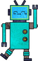 retro grunge texture cartoon of a happy robot png