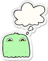 cartoon ghost with thought bubble as a printed sticker png