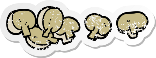 distressed sticker of a cartoon chopped mushrooms png