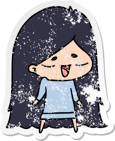 hand drawn distressed sticker cartoon of cute kawaii long haired girl png