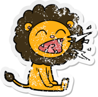 distressed sticker of a cartoon roaring lion png