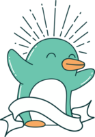 banner de desplazamiento con pingüino feliz estilo tatuaje png