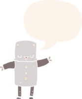 cartoon robot with speech bubble in retro style png