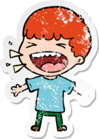 distressed sticker of a cartoon laughing man png