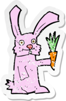 retro distressed sticker of a cartoon rabbit with carrot png