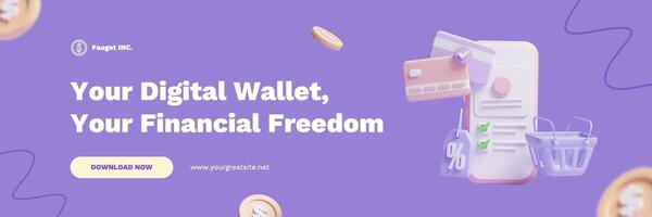 purple 3d digital wallet twitter header template