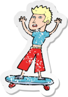 retro distressed sticker of a cartoon skater boy png