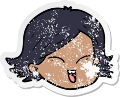 distressed sticker of a cartoon female face png