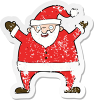 retro distressed sticker of a cartoon santa claus png