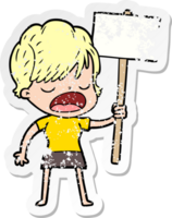 distressed sticker of a cartoon woman talking png