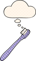 cartoon toothbrush and thought bubble in comic book style png