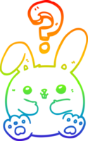 rainbow gradient line drawing cartoon rabbit with question mark png