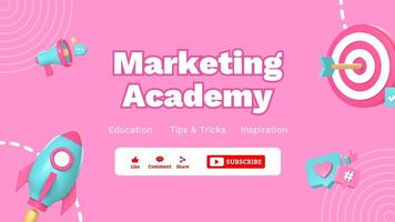 Pink modern 3d marketing academy youtube banner template