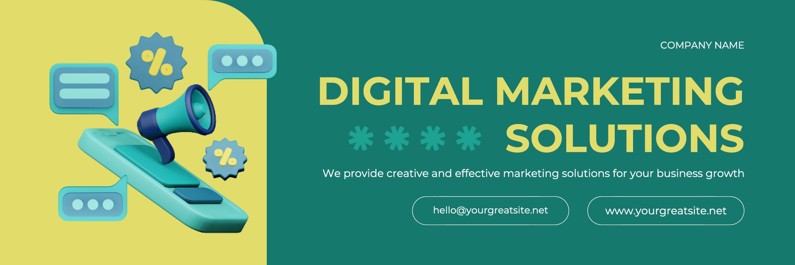 Green yellow 3d digital marketing agency twitter banner template