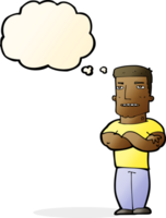 cartoon tough guy with folded arms with thought bubble png