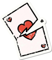 traditional distressed sticker tattoo of a torn card png