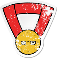 distressed sticker of a cute cartoon gold medal png