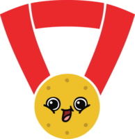 médaille d'or de dessin animé rétro couleur plate png