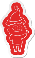 cartoon  sticker of a bald man staring wearing santa hat png