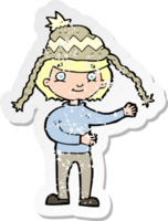 retro distressed sticker of a cartoon man wearing winter hat png