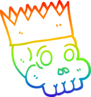 rainbow gradient line drawing cartoon skull wearing crown png