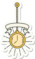 sticker of tattoo style gold pocket watch png