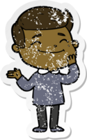 distressed sticker of a happy cartoon man png