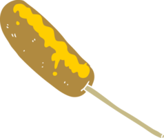 hot-dog de dessin animé de style couleur plat sur un bâton png