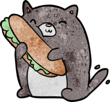 cartoon cat loving the amazing sandwich he's just made for lunch png