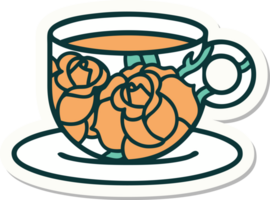 tattoo style sticker of a cup and flowers png