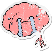 distressed sticker of a cartoon brain with headache png